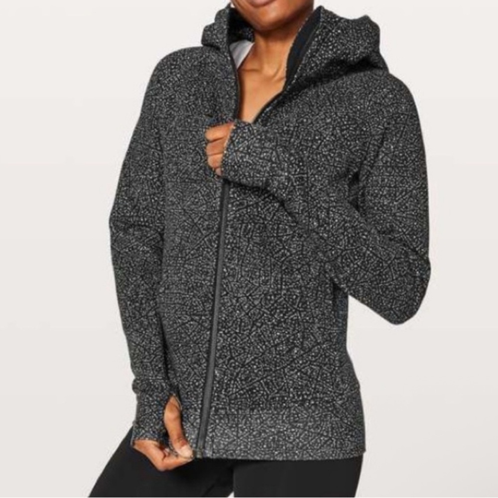 Black and White Patterned Zip-Up Hoodie